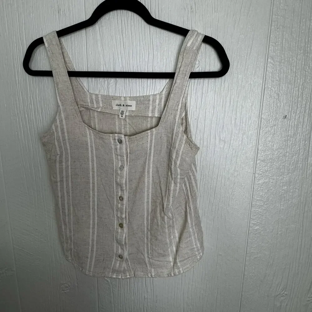 Cloth & Stone Square Neck Button Front Tank Rayon Linen Blend Sz XS Cream White - Picture 6 of 6
